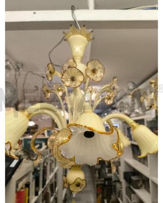 LAMPADARIO MURANO 6 BRACCIA GIALLO OCRA