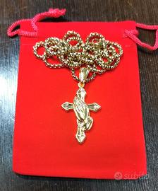 Collana e Croce mani in preghiera acciaio inossida
