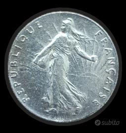 Antica moneta in argento 50 cent francese 1913