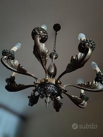 Lampadario in bronzo 8 luci anni 50 stile impero