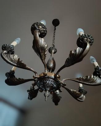 Lampadario in bronzo 8 luci anni 50 stile impero