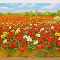 Papaveri - olio su tela materico - cm. 120 x 40