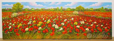 Papaveri - olio su tela materico - cm. 120 x 40