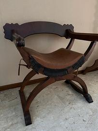 ELEGANTE SEDIA SAVONAROLA CON SEDUTA IN CUOIO