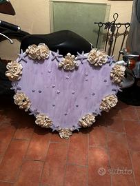 Cuore da appendere tableau legno e ceramica