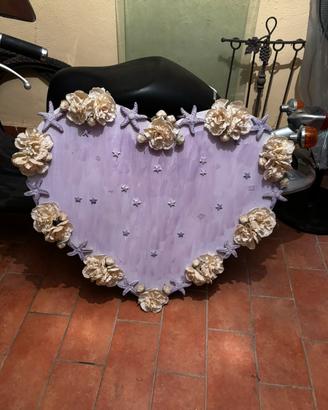 Cuore da appendere tableau legno e ceramica