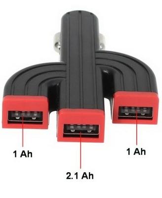 Caricabatterie per cellulari 3 usb 2.0 da auto