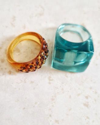 Set 2 anelli chunky Y2K strass