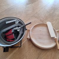 paiuolo elettrico e tagliere in legno