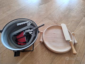 paiuolo elettrico e tagliere in legno