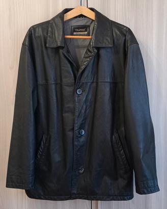 Giaccone Vintage vera pelle nero taglia 56 3XL