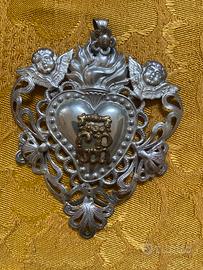 Cuore votivo in argento filigrana GR  11 cm