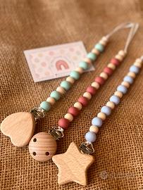Catenella ciuccio silicone e legno naturale