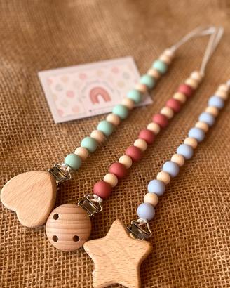 Catenella ciuccio silicone e legno naturale