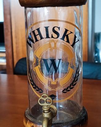 Dispenser Whisky Vintage Vetro Legno e Ottone