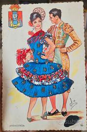 Cartolina Vintage Spagnola Ricamata Anni '50 '60 