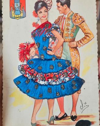 Cartolina Vintage Spagnola Ricamata Anni '50 '60 