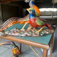 Scultura fagiani in ceramica multicolore anni 60