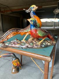Scultura fagiani in ceramica multicolore anni 60