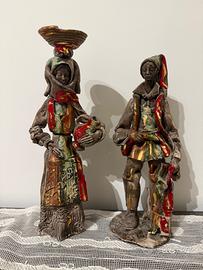 Coppia statue ceramiche vintage uomo donna