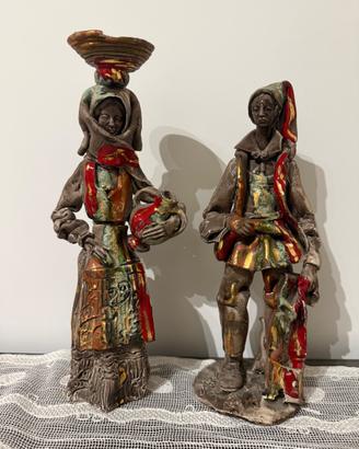 Coppia statue ceramiche vintage uomo donna