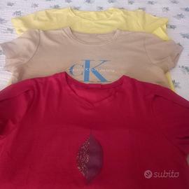 Set di tre t-shirts di cotone, beige, rosso scuro