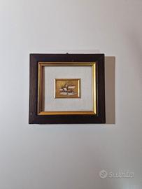 Quadretto Vintage Paesaggio su foglia d'oro