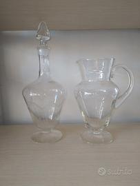 Broccha e Bottiglia in cristallo antico inciso 