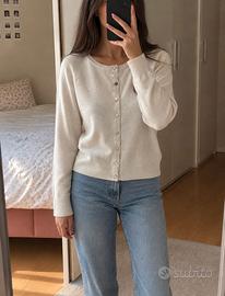 Cardigan girocollo avorio beige bottoni gioiello M