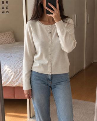 Cardigan girocollo avorio beige bottoni gioiello M