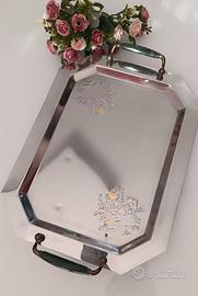 vassoio vintage acciaio inox e oro 24 carati nuovo