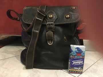 Borsa tracolla zaino artigianale pelle nera