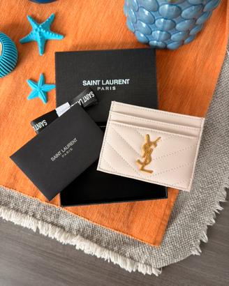 Portacarte Saint Laurent in pelle Bianco cipria