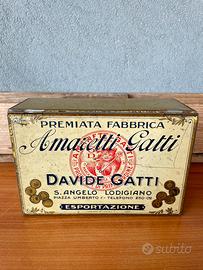 Scatola Latta vintage Amaretti Gatti anni 40 Italy