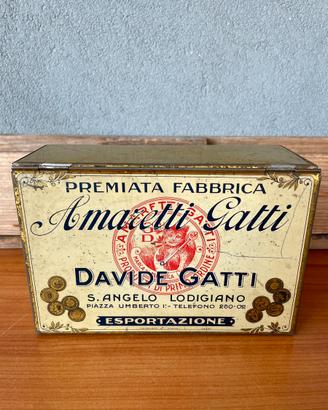 Scatola Latta vintage Amaretti Gatti anni 40 Italy