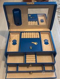 Portagioie in pelle blu cassetti specchio e chiave