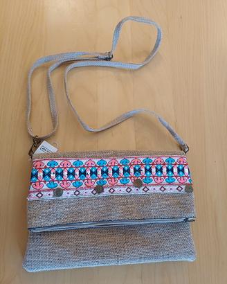 Borsa in tela di iuta vintage color sabbia