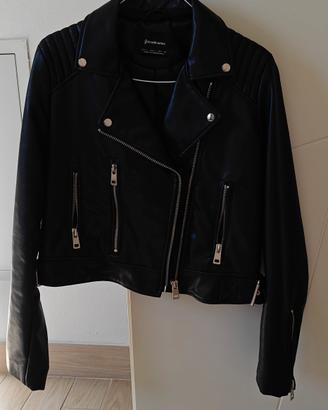 Giubbotto pelle donna Stradivarius nero taglia L