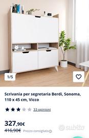 Scrivania a scomparsa Vicco bianca e rovere