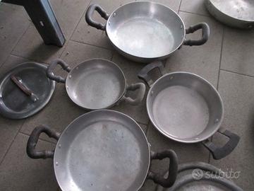 6 padelle antiche in alluminio