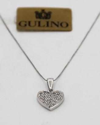 Collana oro bianco 18kt con cuore di zirconi E.155