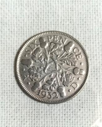 moneta da 6 pence del 1932 Gran Bretagna