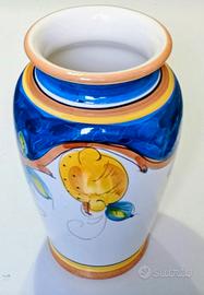 Vaso in ceramica con decoro limoni e foglie 
