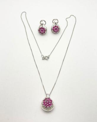 Completo oro 18KT con diamanti e rubini naturali