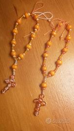 Bracciale perle arancioni con croce, handmade