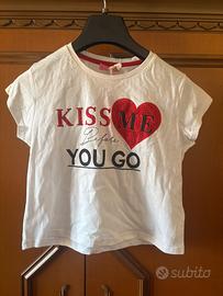 T-Shirt Bianca Gaudì Teen "Kiss Me" con Strass