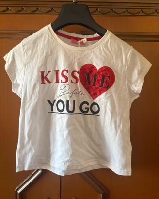 T-Shirt Bianca Gaudì Teen "Kiss Me" con Strass