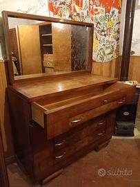 comò con specchio legno di noce