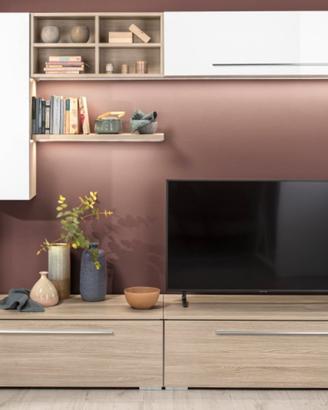 Parete attrezzata bianca legno moderno salotto