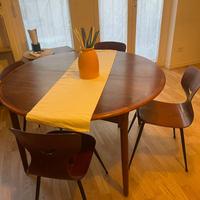 Tavolo rotondo originale  legno anni 60 + 4 sedie